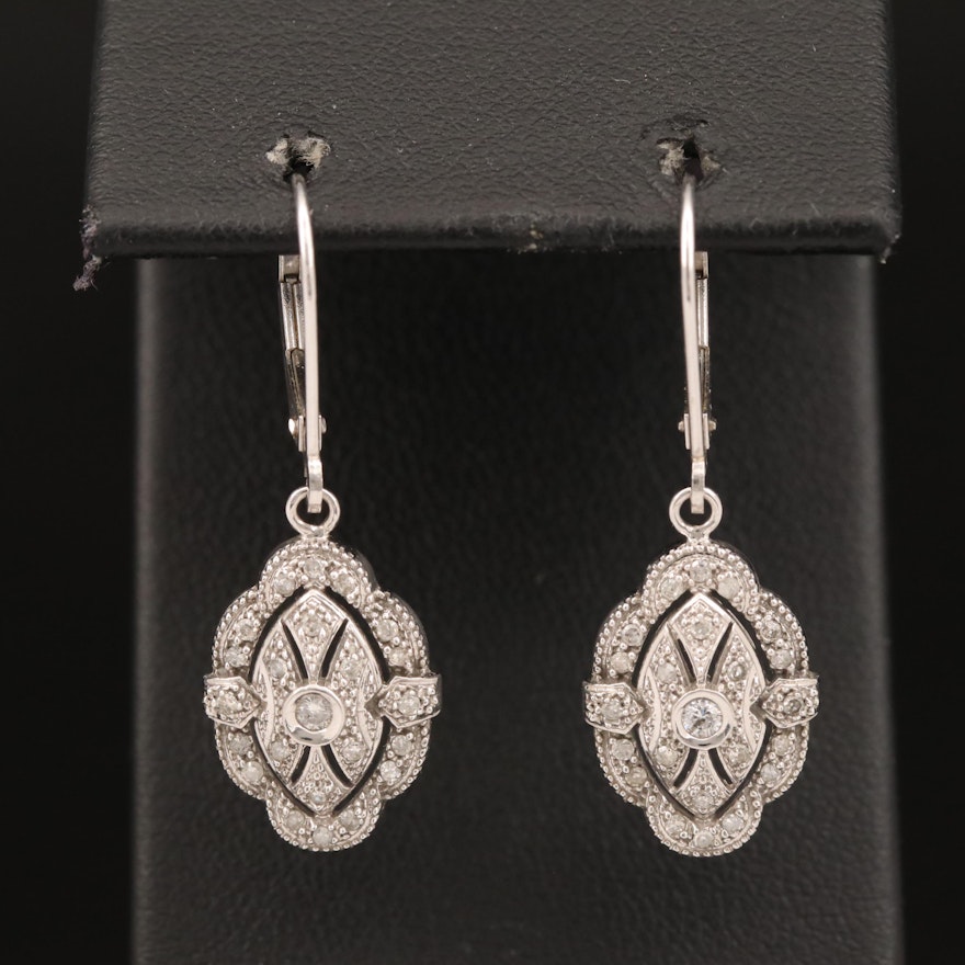 14K Diamond Dangle Earrings with Milgrain Pattern