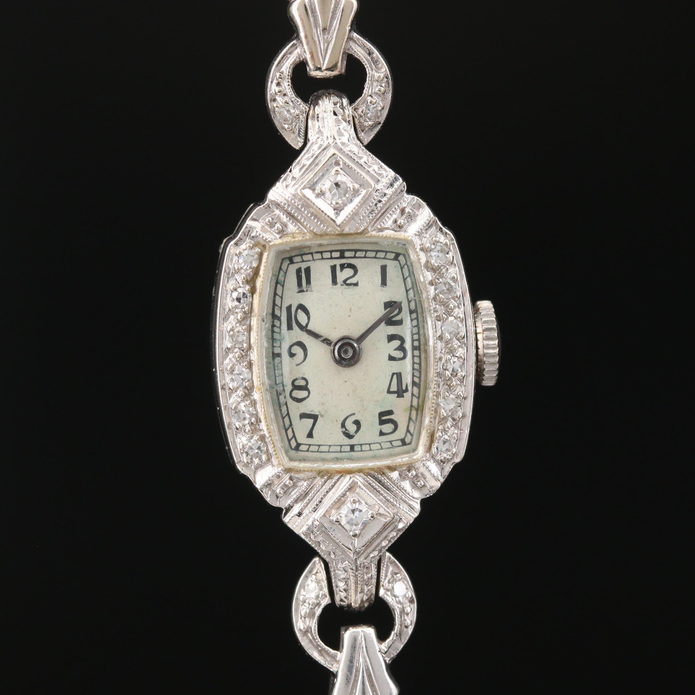 Vintage Eska 1.12 CTW Diamond and 14K White Gold Stem Wind Watch