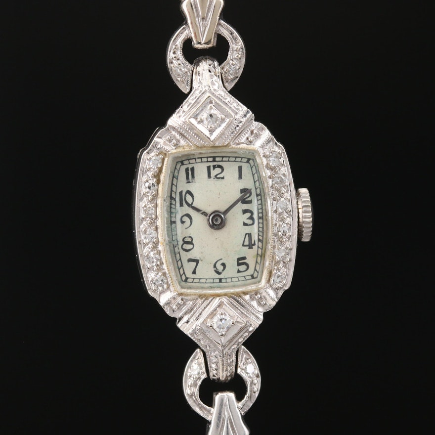Vintage Eska 1.12 CTW Diamond and 14K White Gold Stem Wind Wristwatch