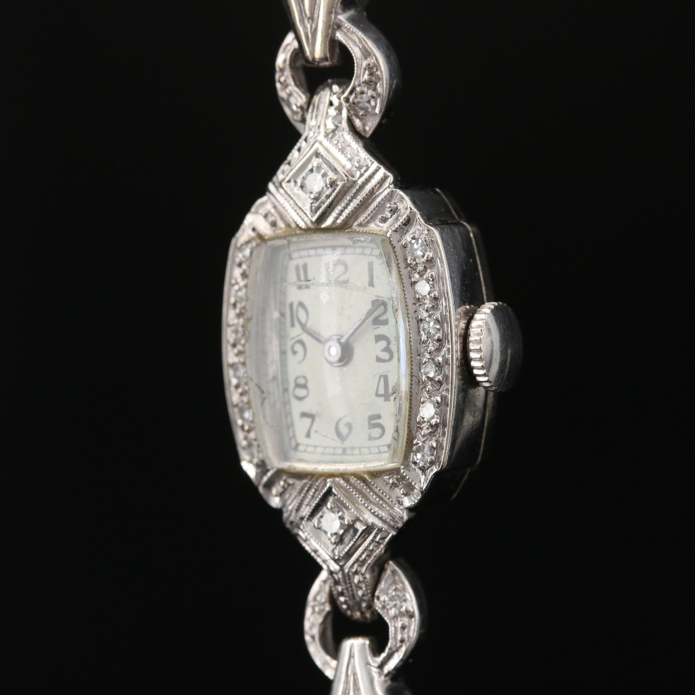 Vintage Eska 1.12 CTW Diamond and 14K White Gold Stem Wind Watch