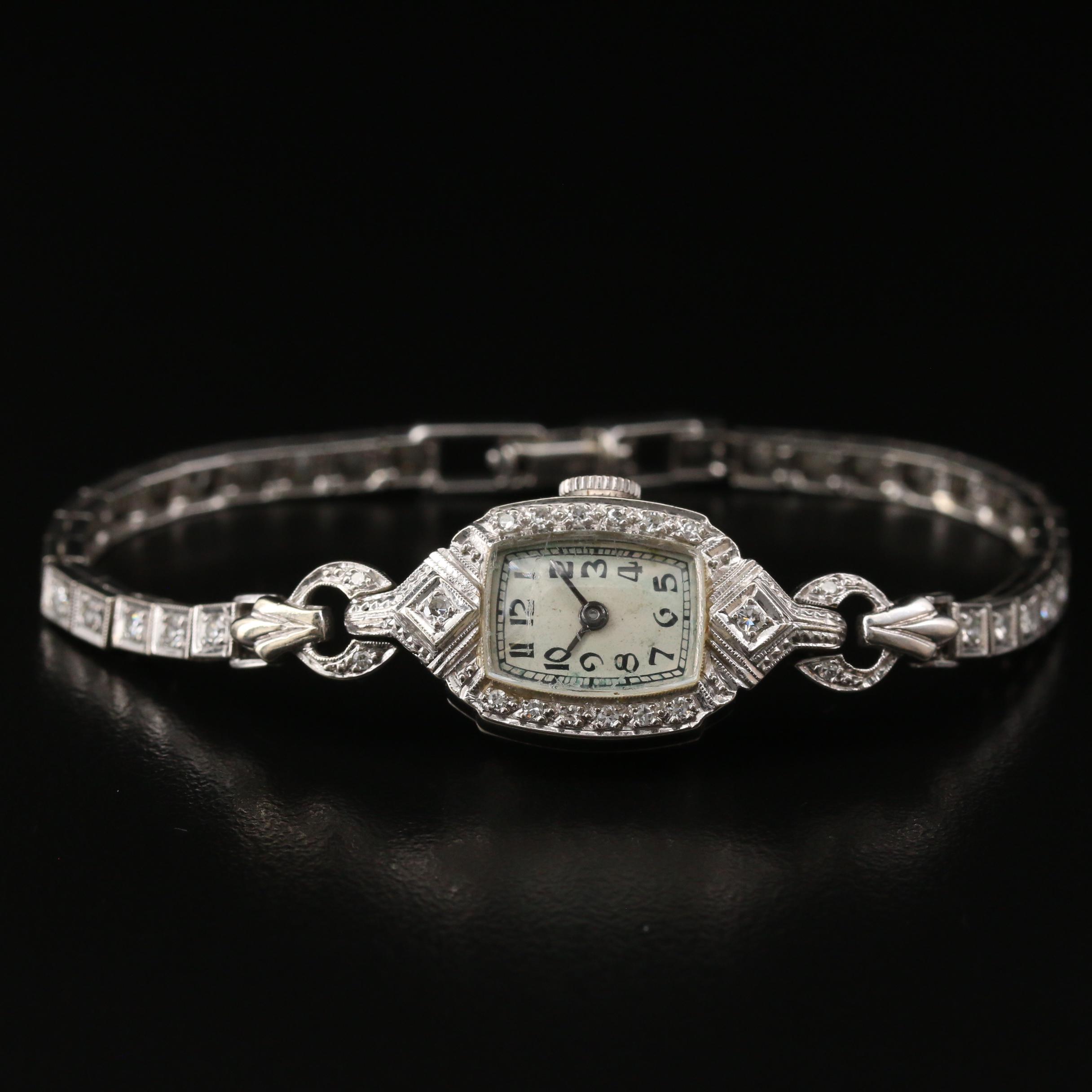 Vintage Eska 1.12 CTW Diamond and 14K White Gold Stem Wind Watch