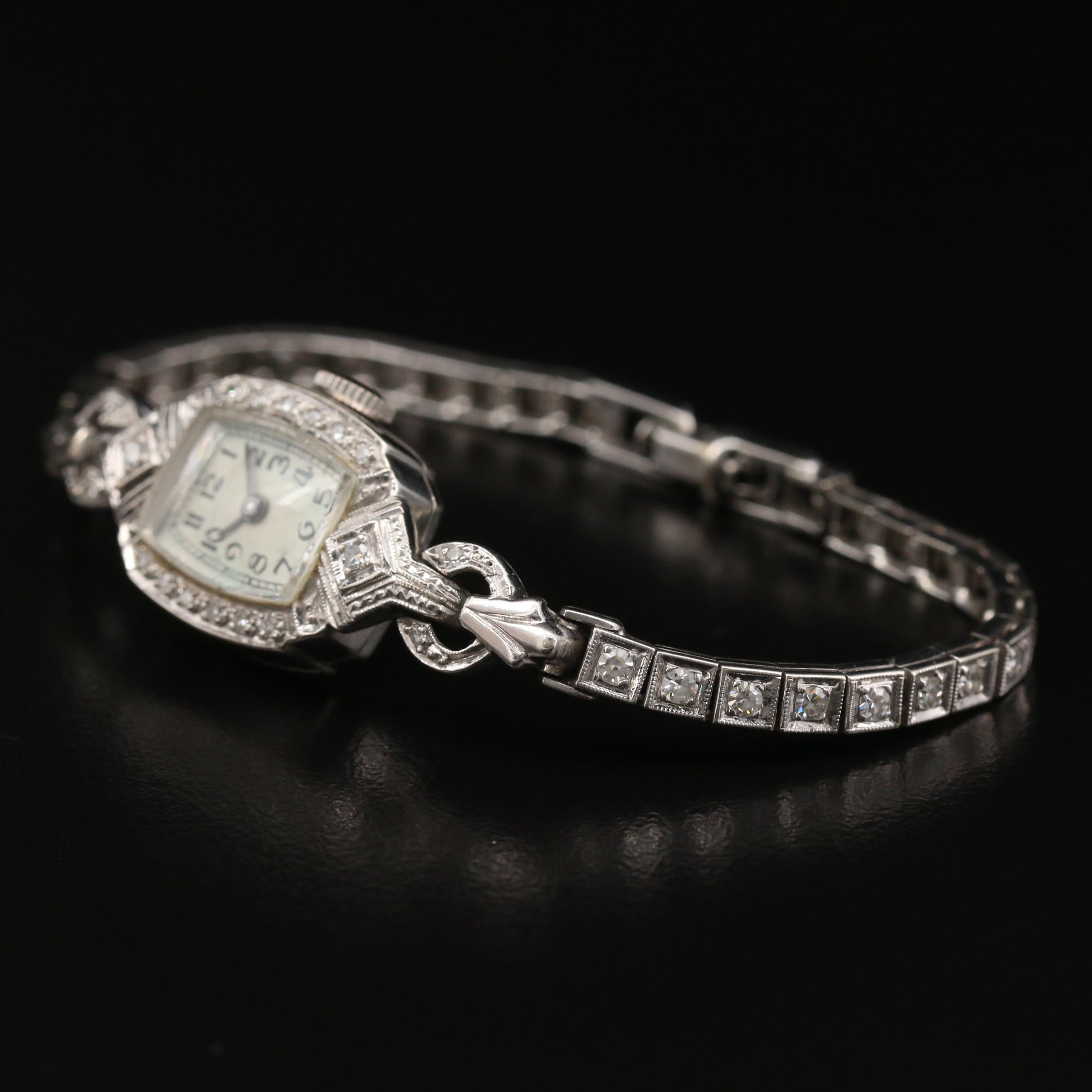 Vintage Eska 1.12 CTW Diamond and 14K White Gold Stem Wind Watch