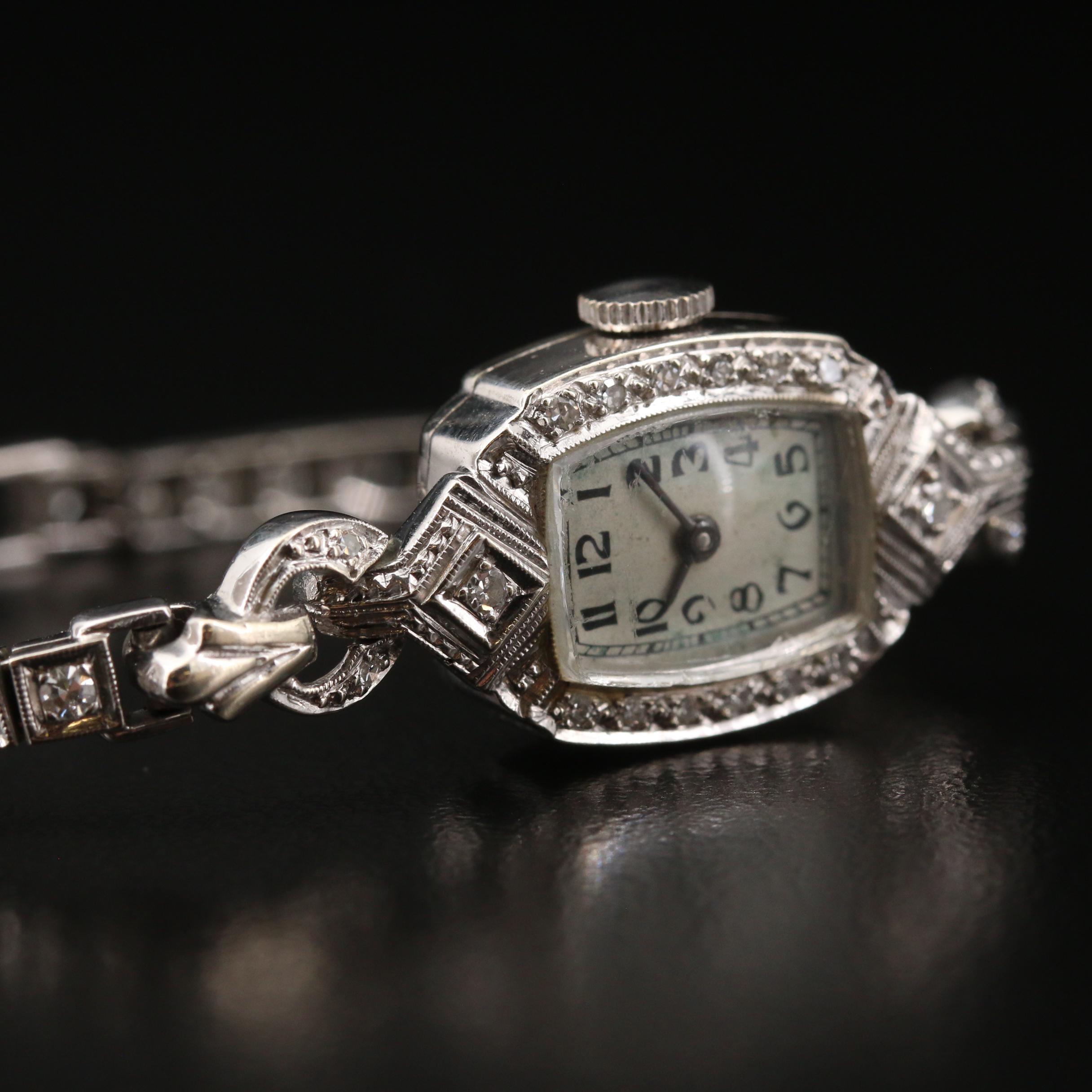 Vintage Eska 1.12 CTW Diamond and 14K White Gold Stem Wind Watch