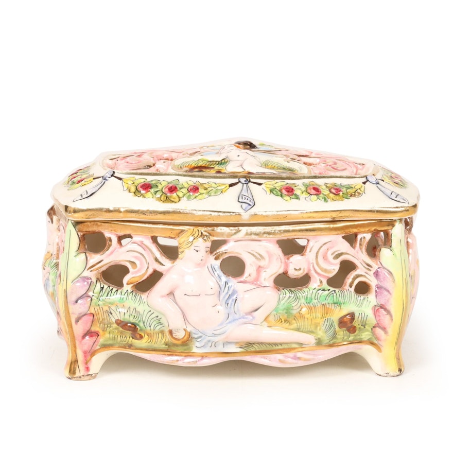 Capodimonte Style Italian Hand Painted Porcelain Potpourri, Mid-20th Century