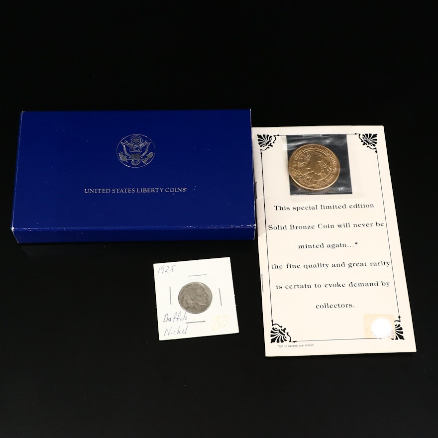 1986 Silver Liberty Dollar and Bronze Smokey Mountains Medal