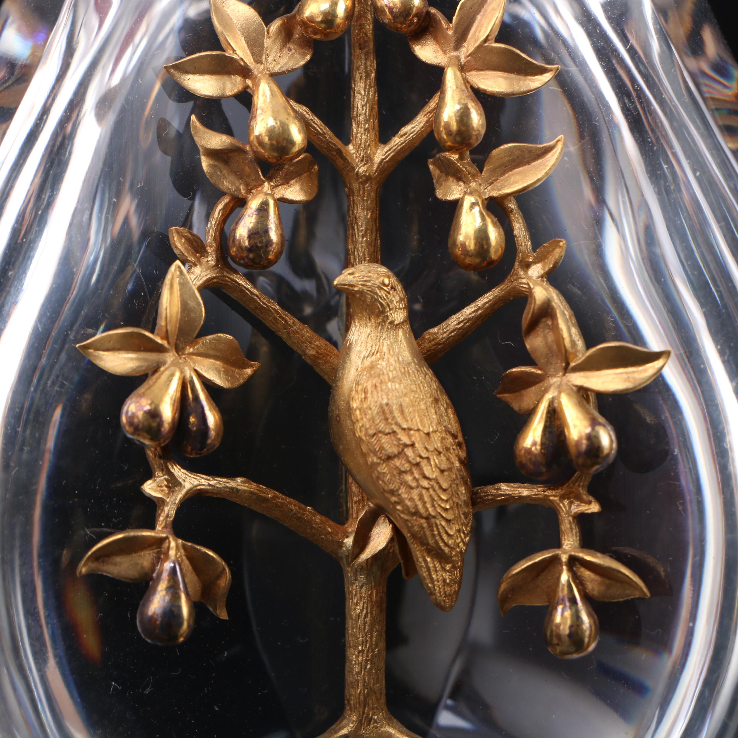 Lloyd Atkins for Steuben "Partridge in a Pear Tree" Vermeil Art Glass Figurine