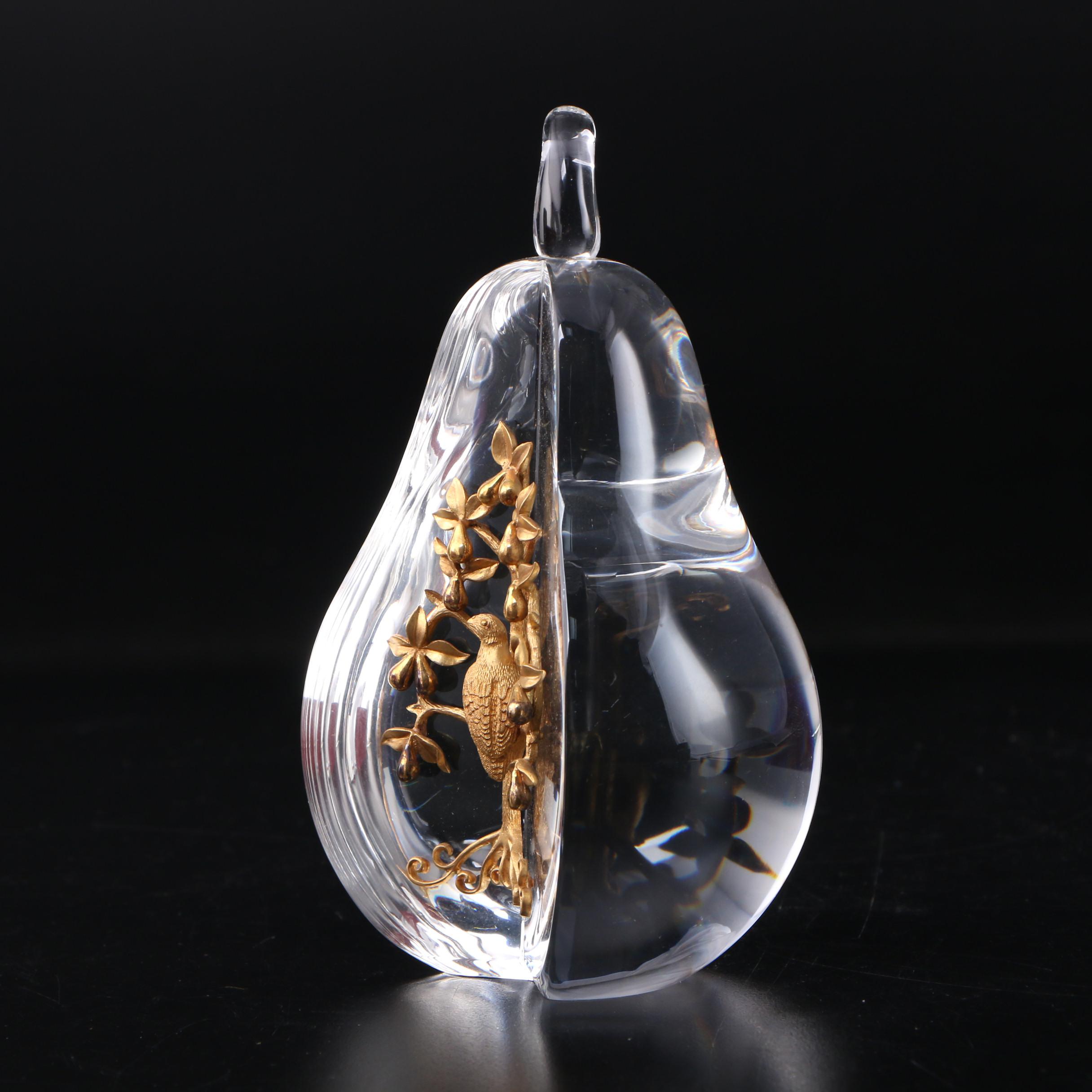 Lloyd Atkins for Steuben "Partridge in a Pear Tree" Vermeil Art Glass Figurine