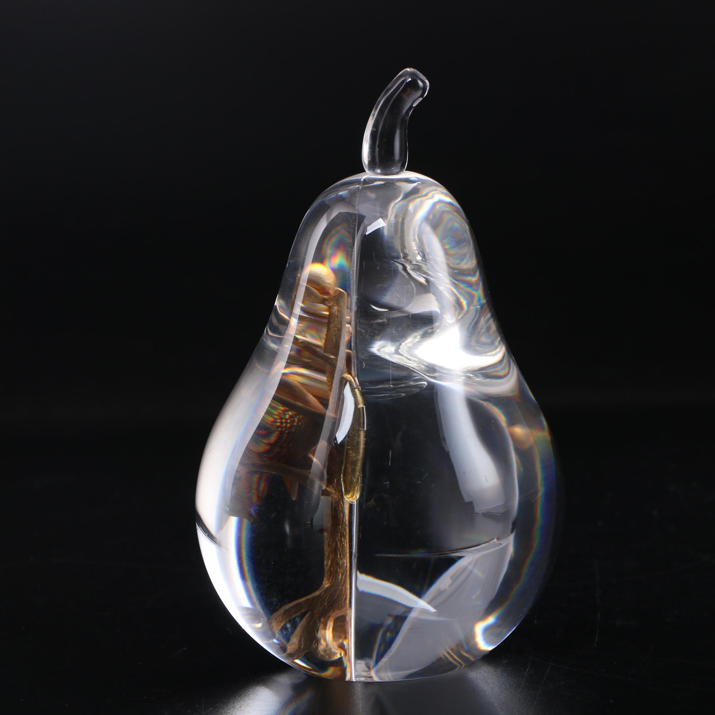 Lloyd Atkins for Steuben "Partridge in a Pear Tree" Vermeil Art Glass Figurine