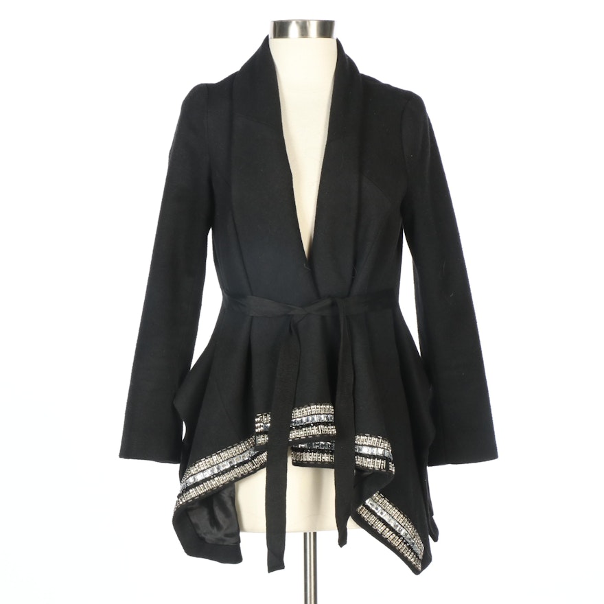 Fendi Embellished Swing Jacket in Black with Tie Sash