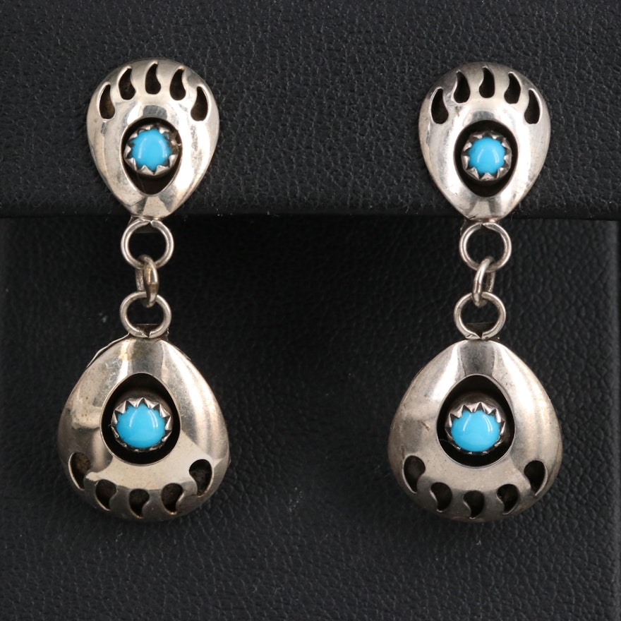 Southwestern Style Sterling Bear Claw Dangle Earrings