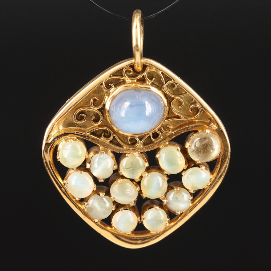 14K Star Sapphire and Chrysoberyl Cat's Eye Cluster Pendant