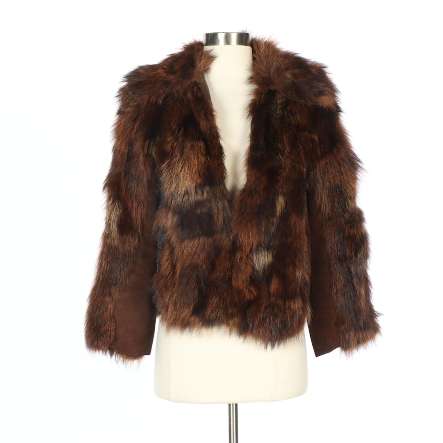 Dyed Raccoon Fur and Brown Suede Jacket