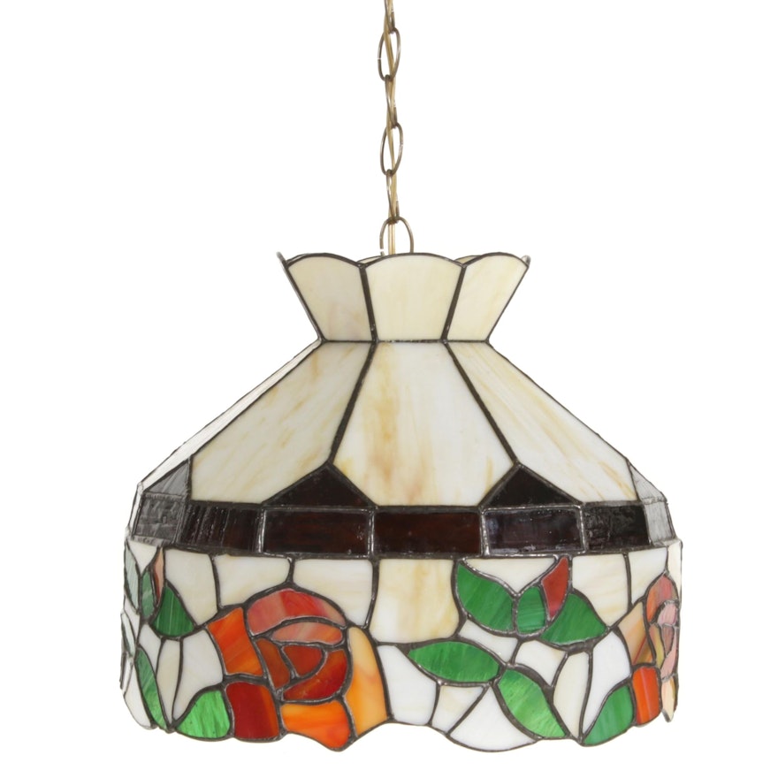 Slag Glass Hanging Pendant Lampshade with Rose Motif