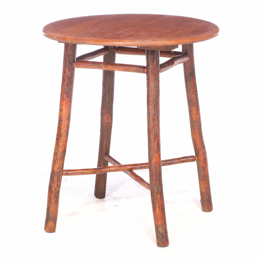 Old Hickory Furniture Co. Rustic Twig and Oak Top Side Table, 20th Century