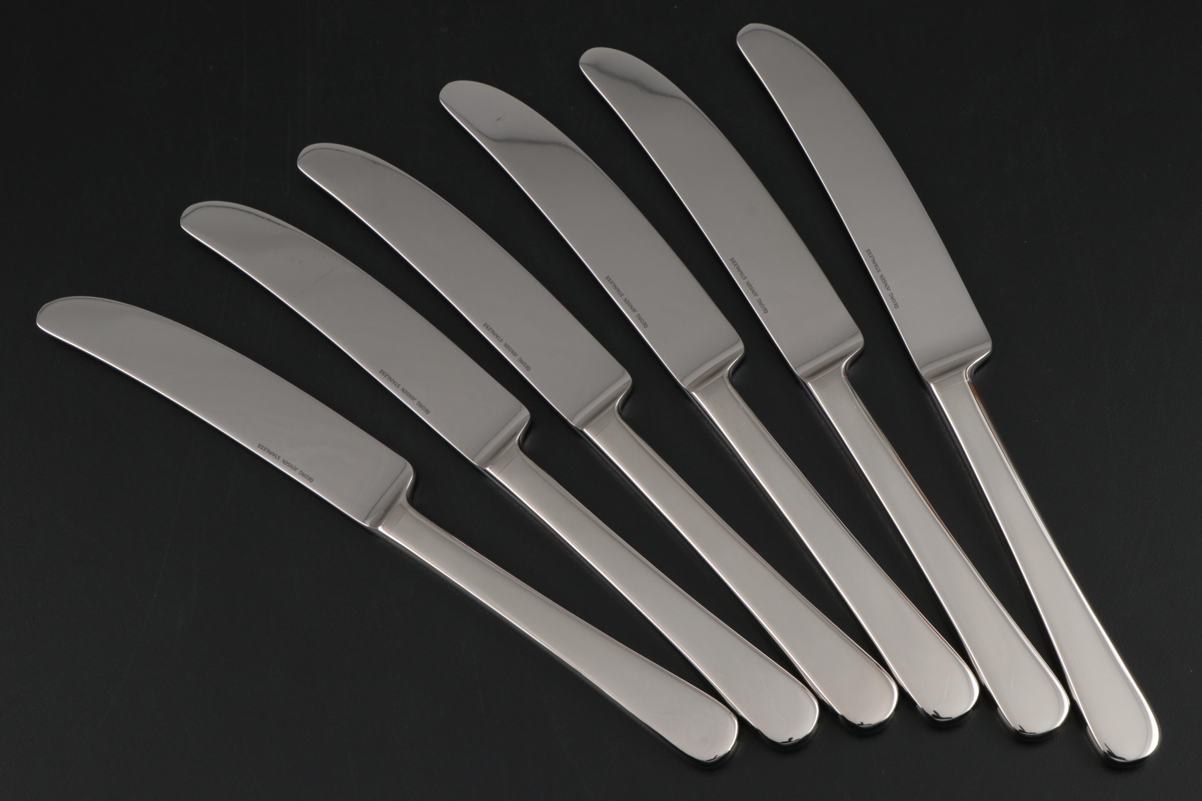 Georg Jensen Stainless Steel "Copenhagen" Knives, Spoons and Pepper Mill