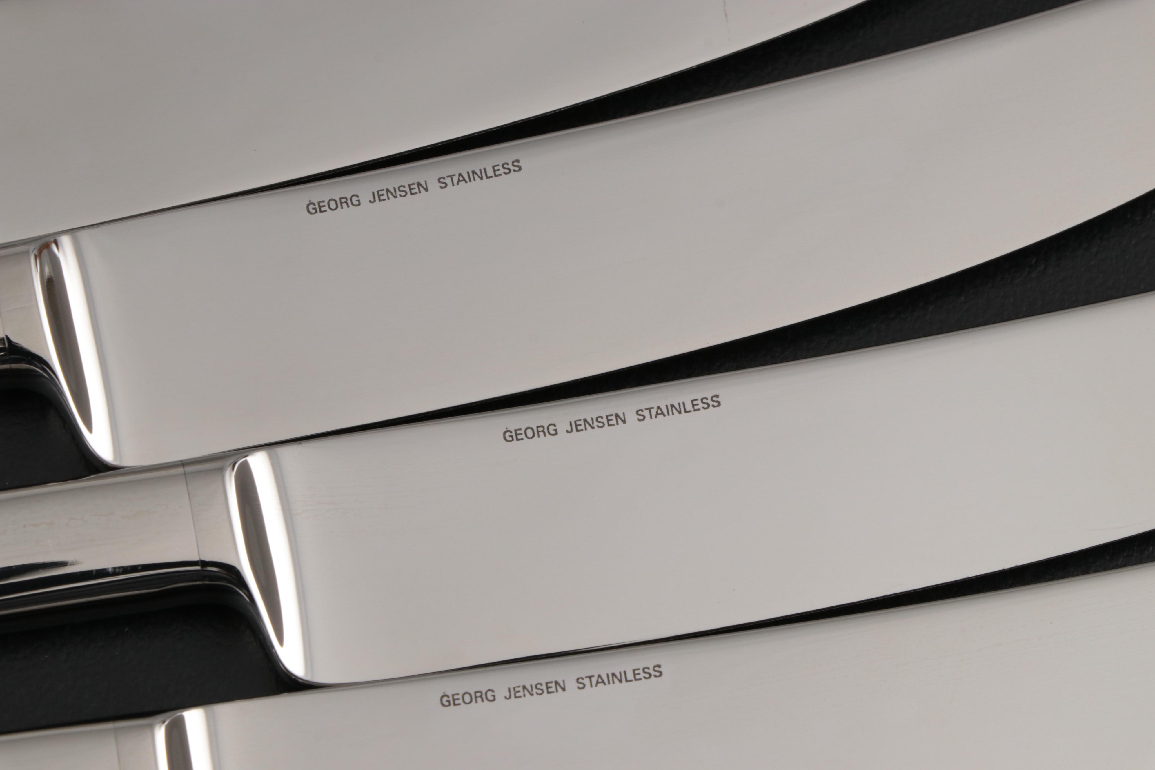 Georg Jensen Stainless Steel "Copenhagen" Knives, Spoons and Pepper Mill