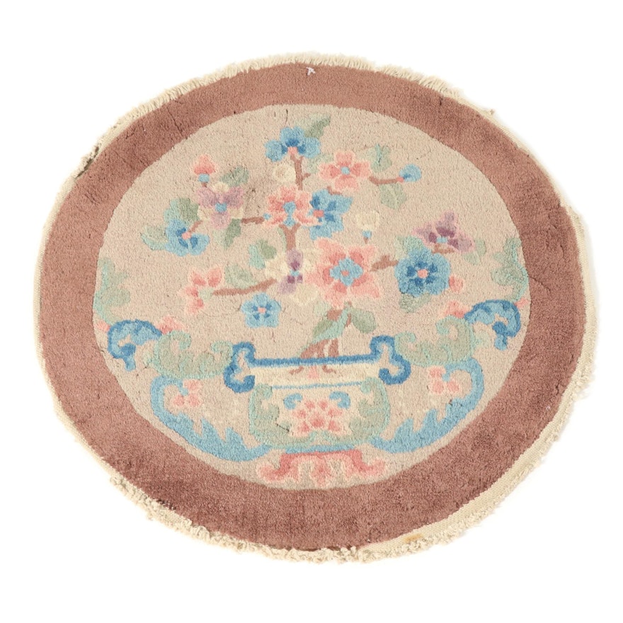 2'1 x 2'1 Hand-Knotted Chinese Art Deco Round Rug, 1930s