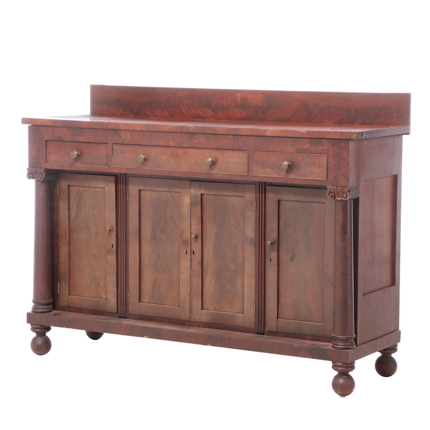 American Classical Flame Mahogany Sideboard, circa 1830