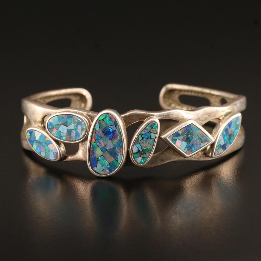 Sterling Silver Opal Openwork Cuff