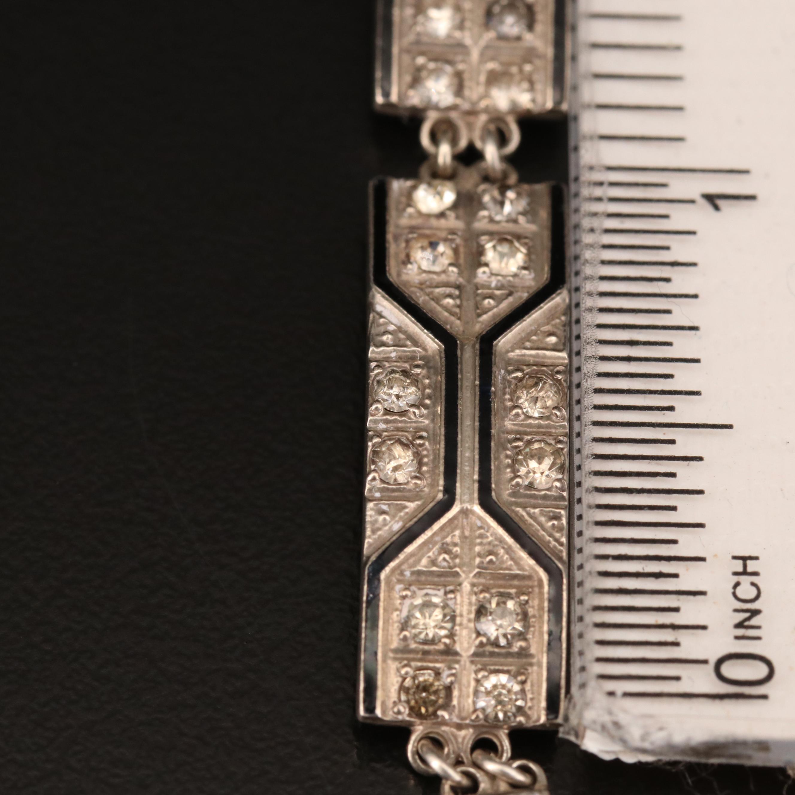 Art Deco Style Rhinestone and Marcasite Panel Bracelet with Floral Stud Earrings