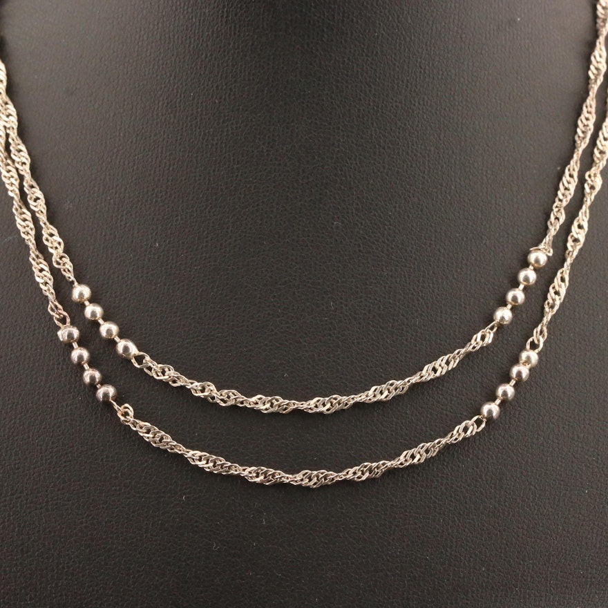 Sterling Silver Twist and Bead Necklace
