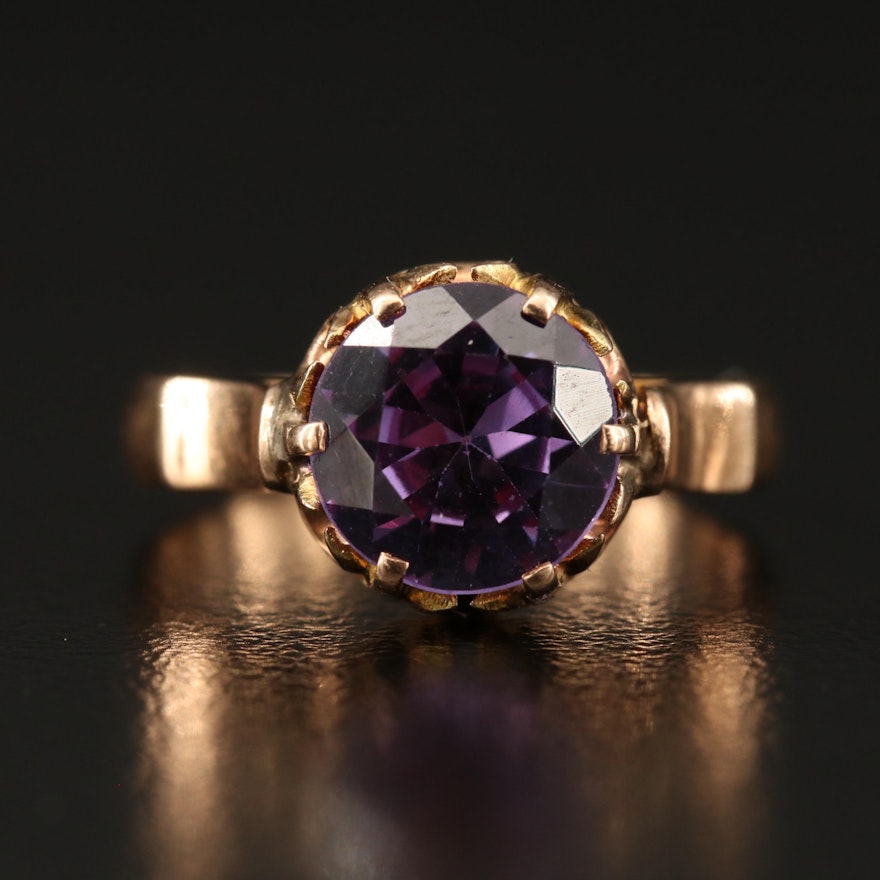 Victorian 14K Sapphire Solitaire Cathedral Ring