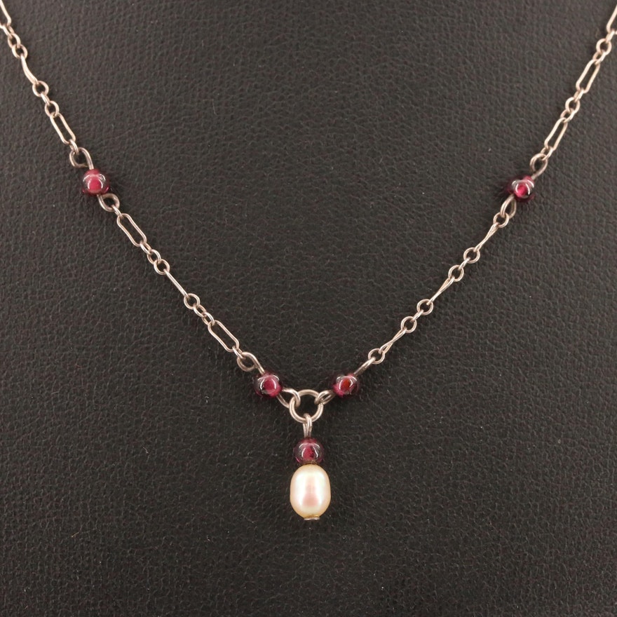 Sterling Silver Garnet and Pearl Necklace