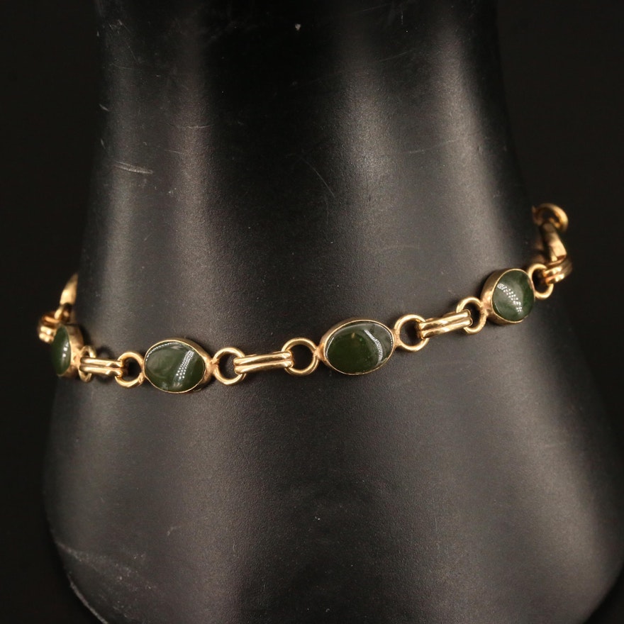 Gold Filled Nephrite Oval Link Bracelet
