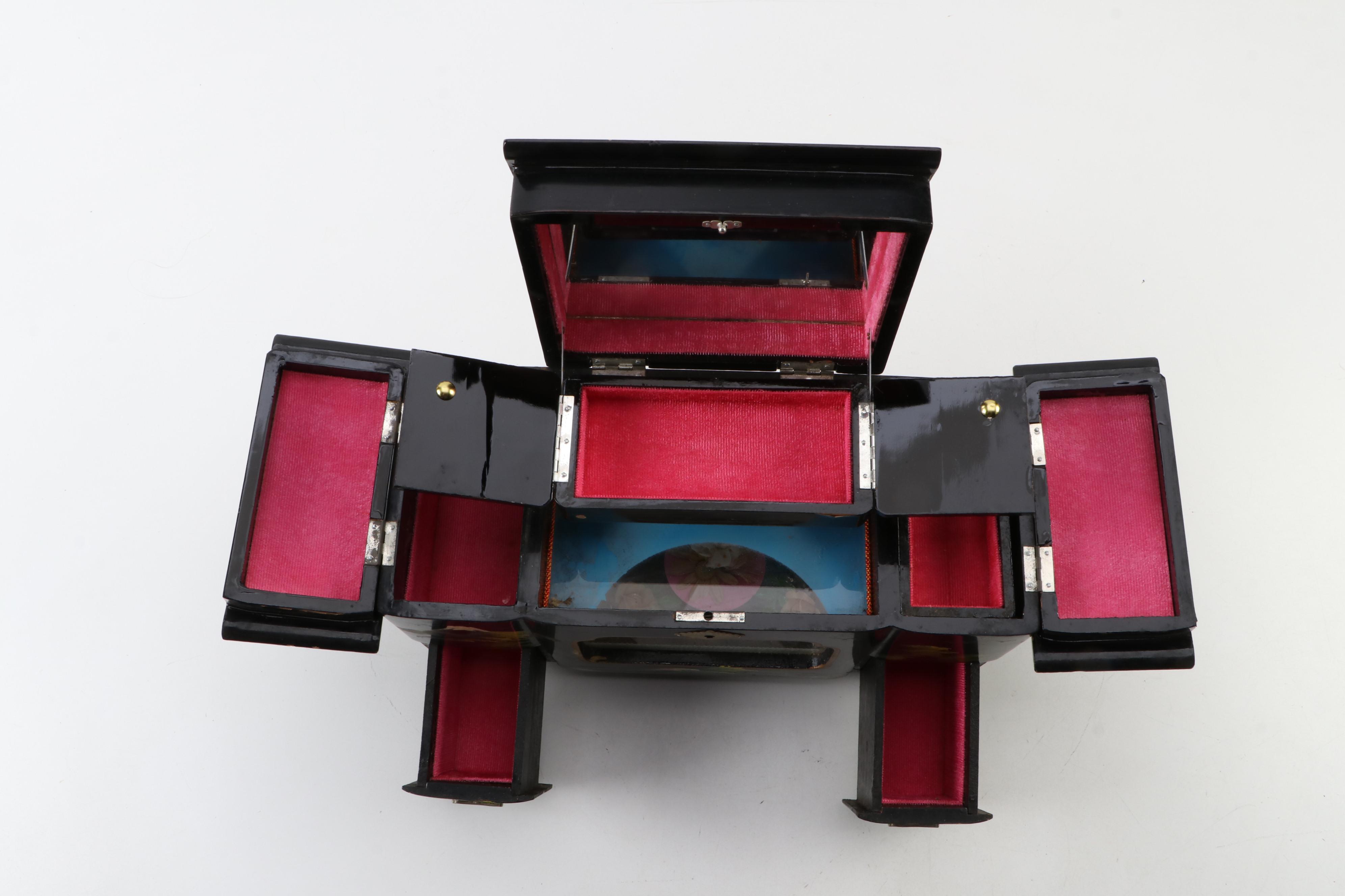 Toyo Japan Lacquer Wood Musical Jewelry Box, Mid-20th Century