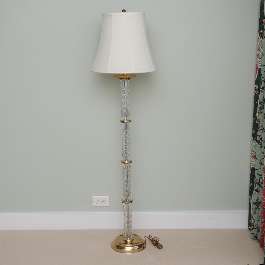 Waterford Crystal and Brass Floor Lamp with Fabric Bell Shade