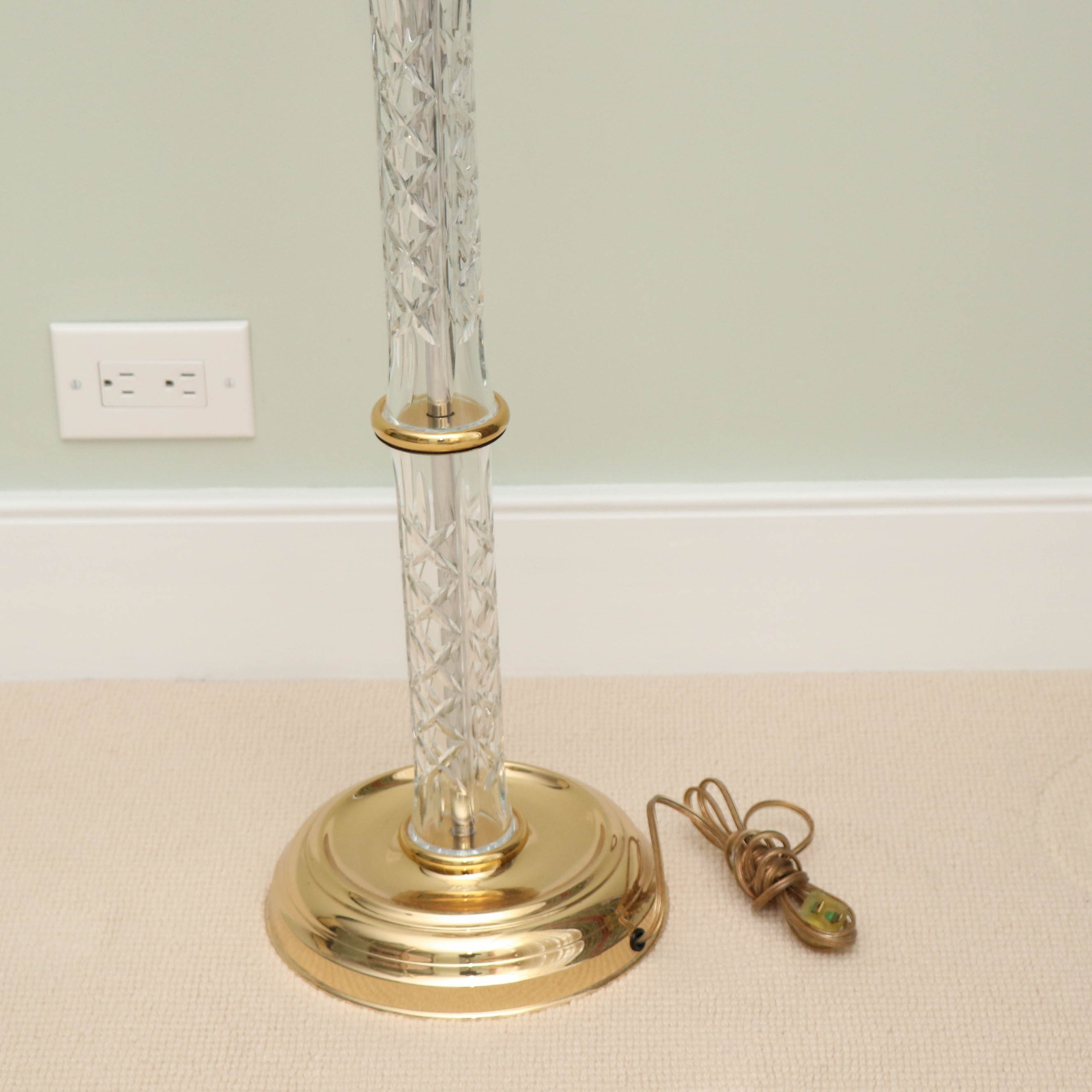 Waterford Crystal and Brass Floor Lamp with Fabric Bell Shade