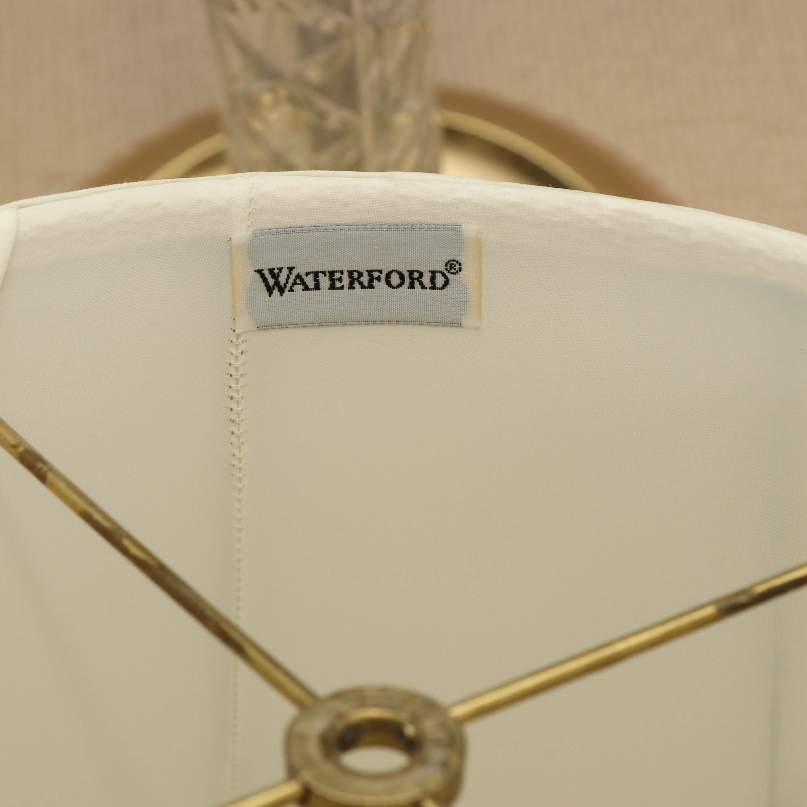 Waterford Crystal and Brass Floor Lamp with Fabric Bell Shade