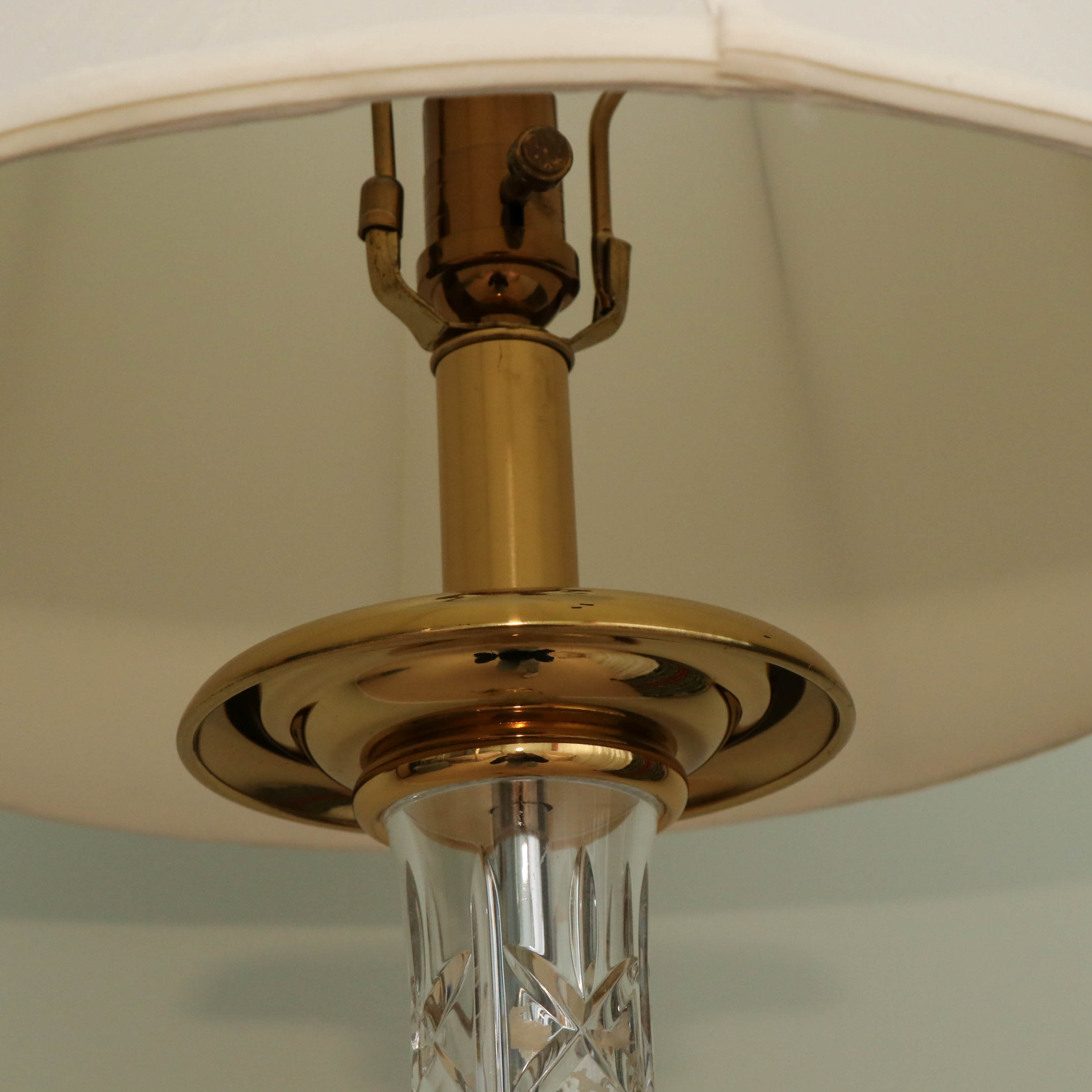 Waterford Crystal and Brass Floor Lamp with Fabric Bell Shade