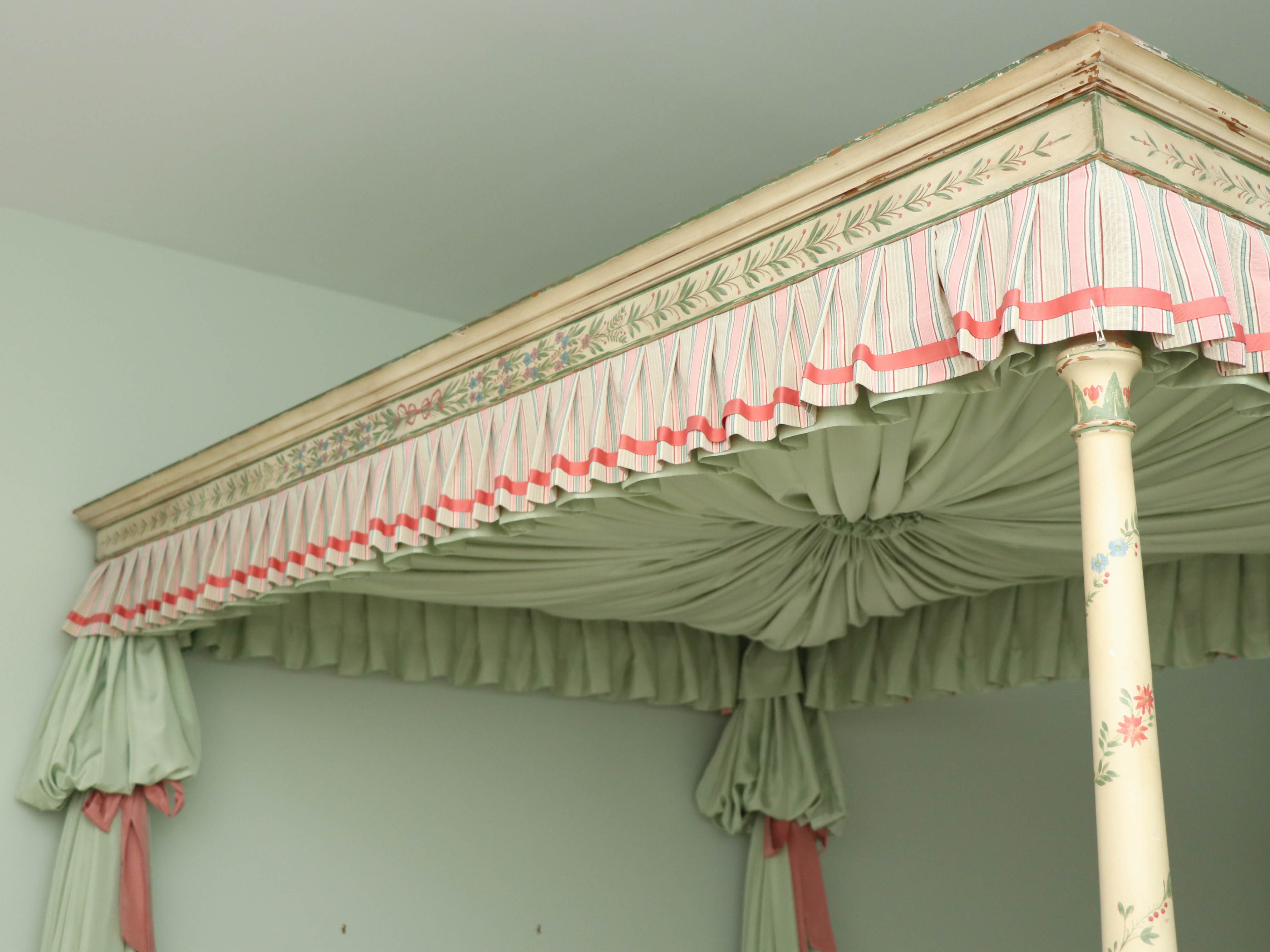 John Widdicomb Hand-Painted Four Poster Canopy Bed with Upholstered Headboard
