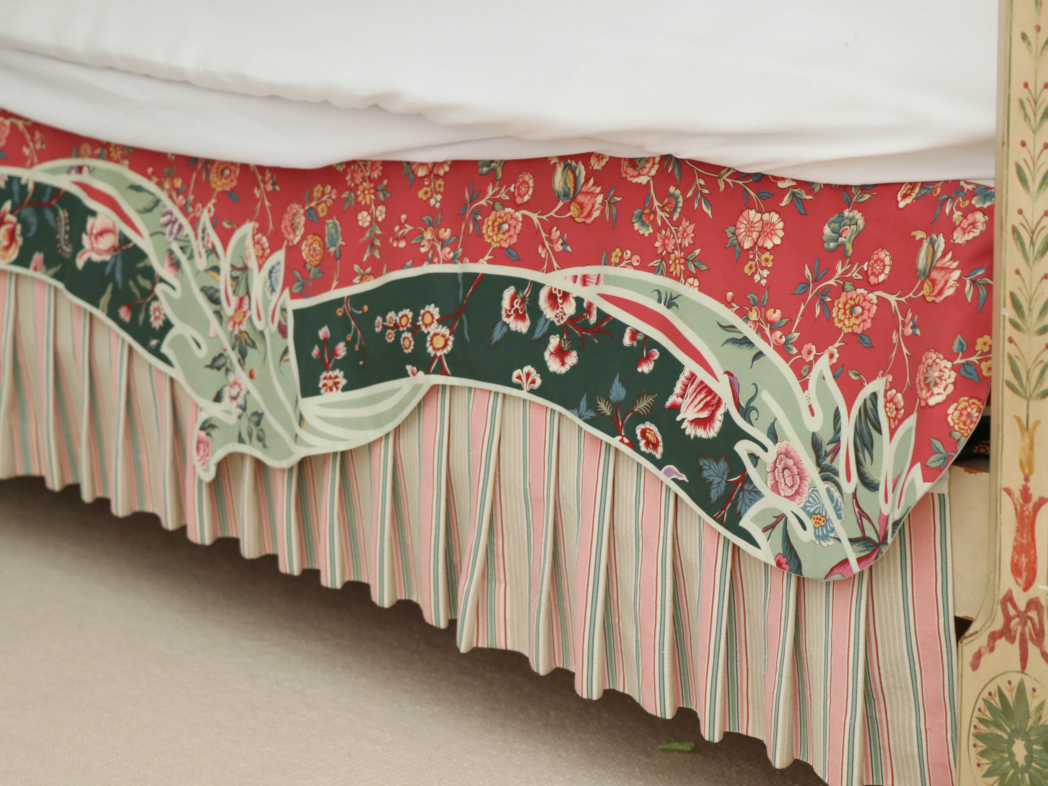 John Widdicomb Hand-Painted Four Poster Canopy Bed with Upholstered Headboard