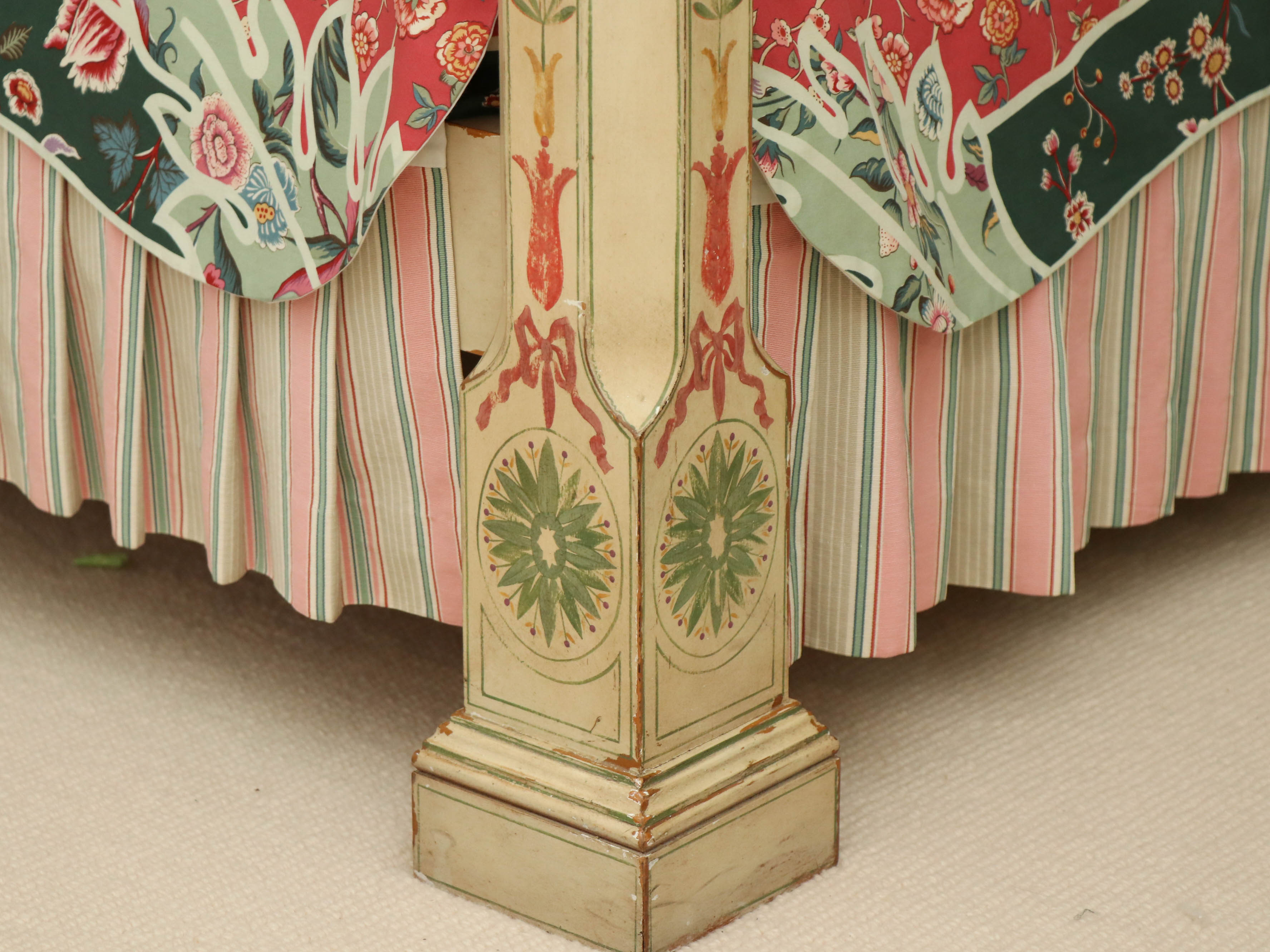 John Widdicomb Hand-Painted Four Poster Canopy Bed with Upholstered Headboard