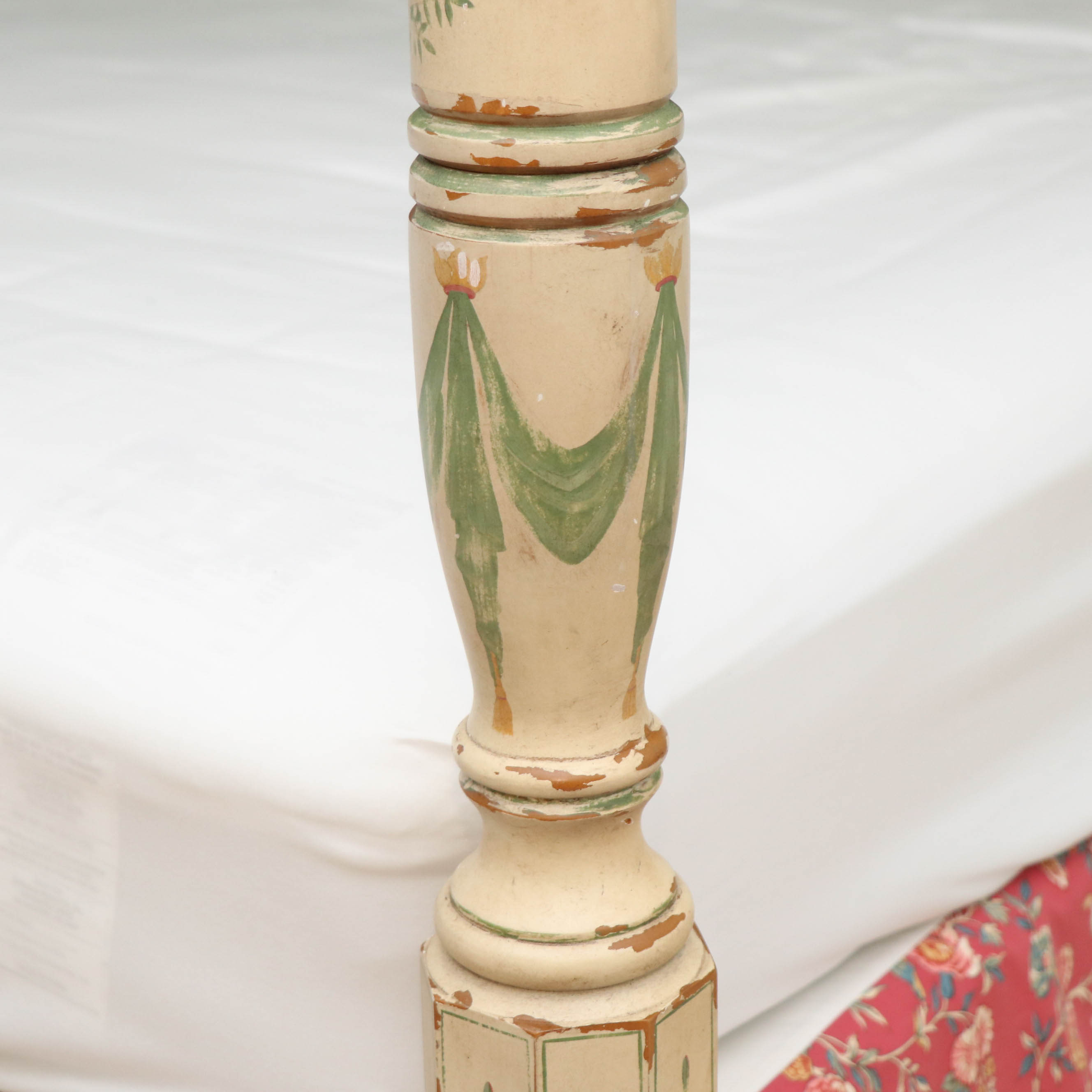 John Widdicomb Hand-Painted Four Poster Canopy Bed with Upholstered Headboard