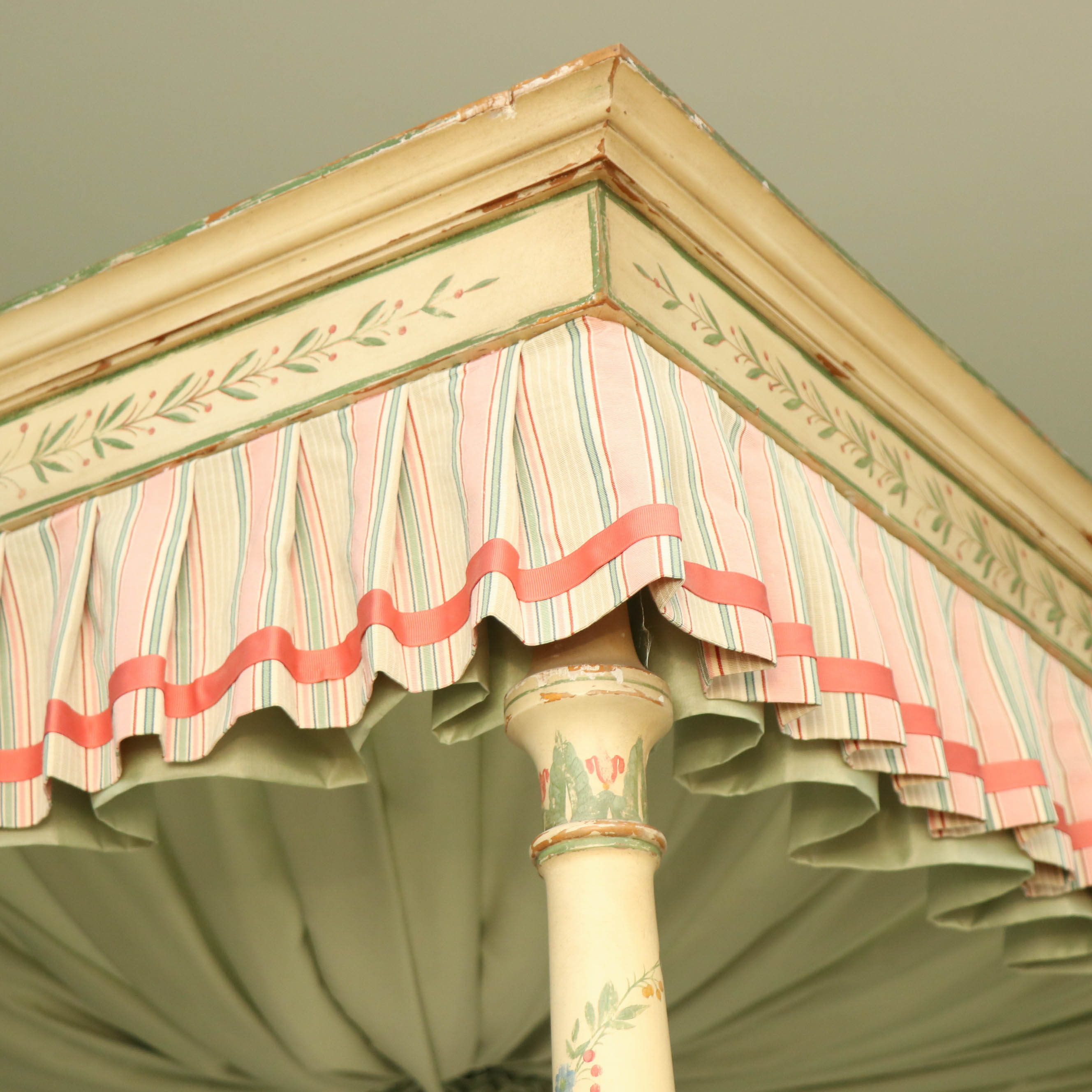 John Widdicomb Hand-Painted Four Poster Canopy Bed with Upholstered Headboard