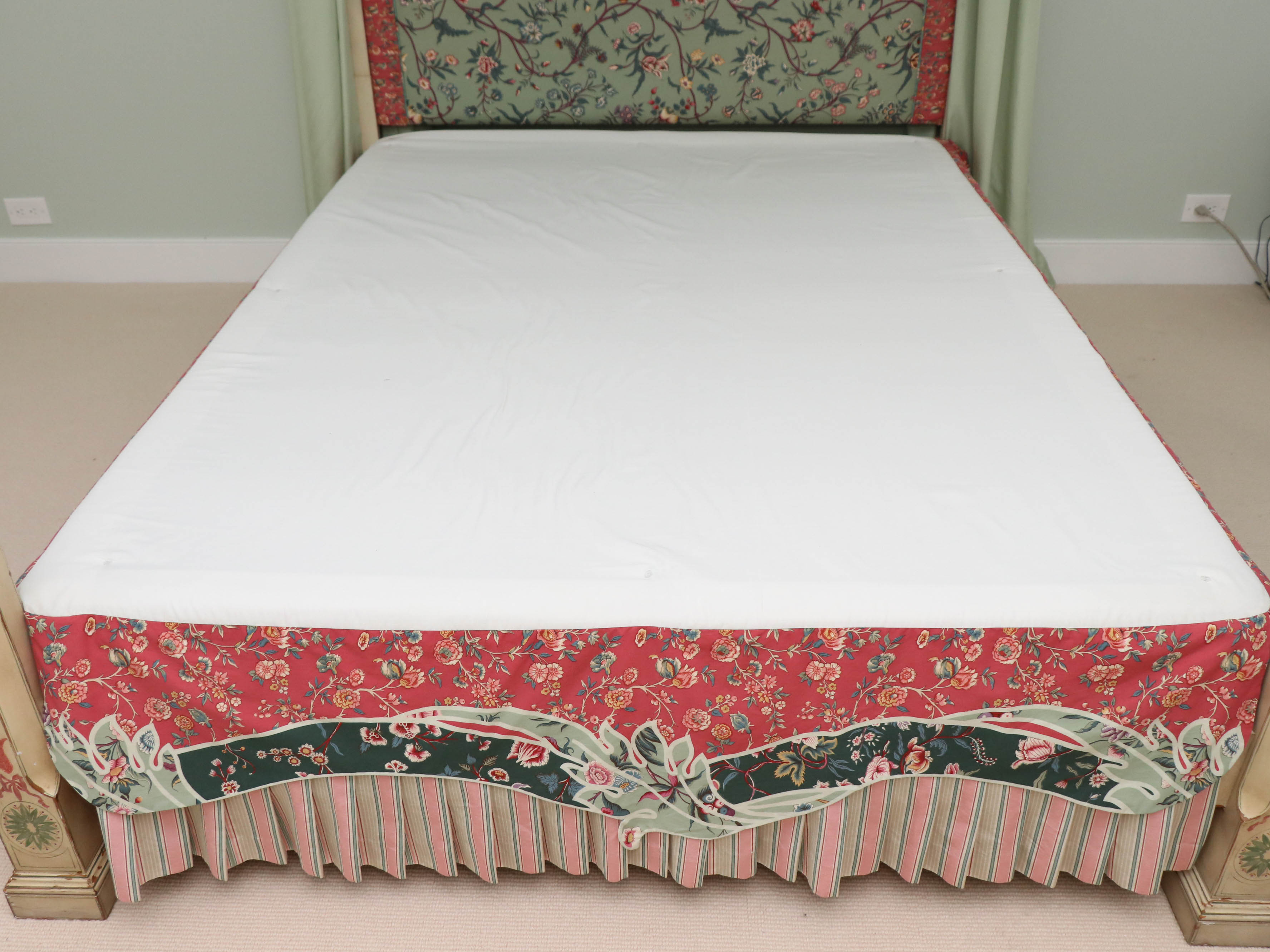 John Widdicomb Hand-Painted Four Poster Canopy Bed with Upholstered Headboard