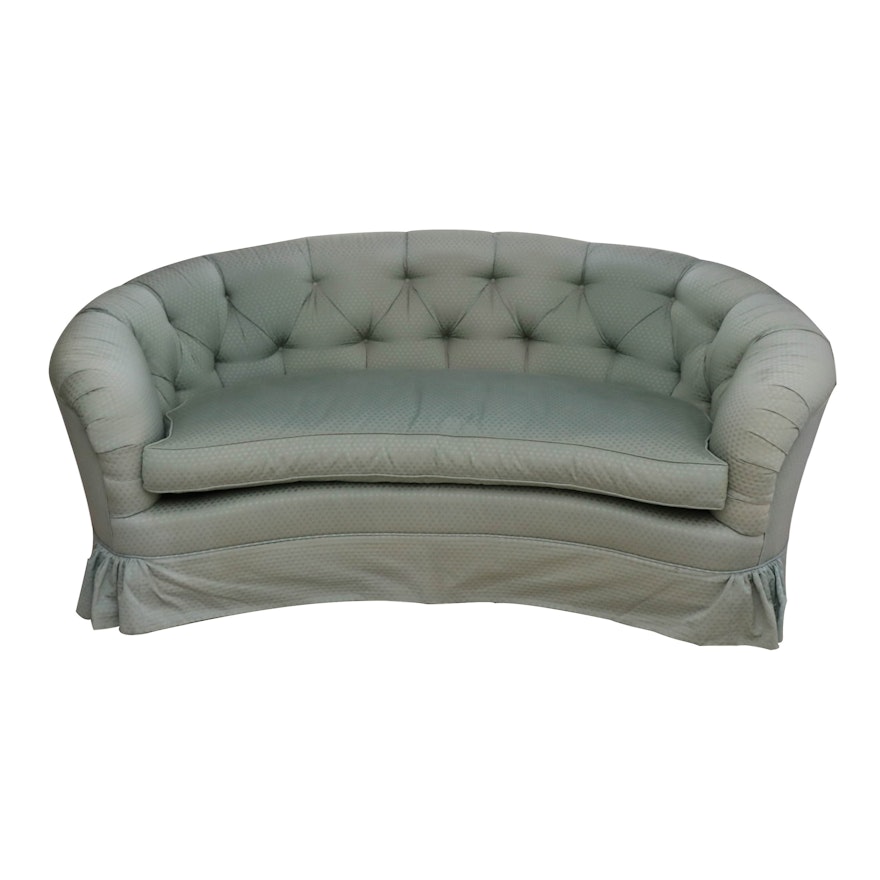 John Widdicomb Button-Tufted Sage Green Loveseat with Down-Filled Seat