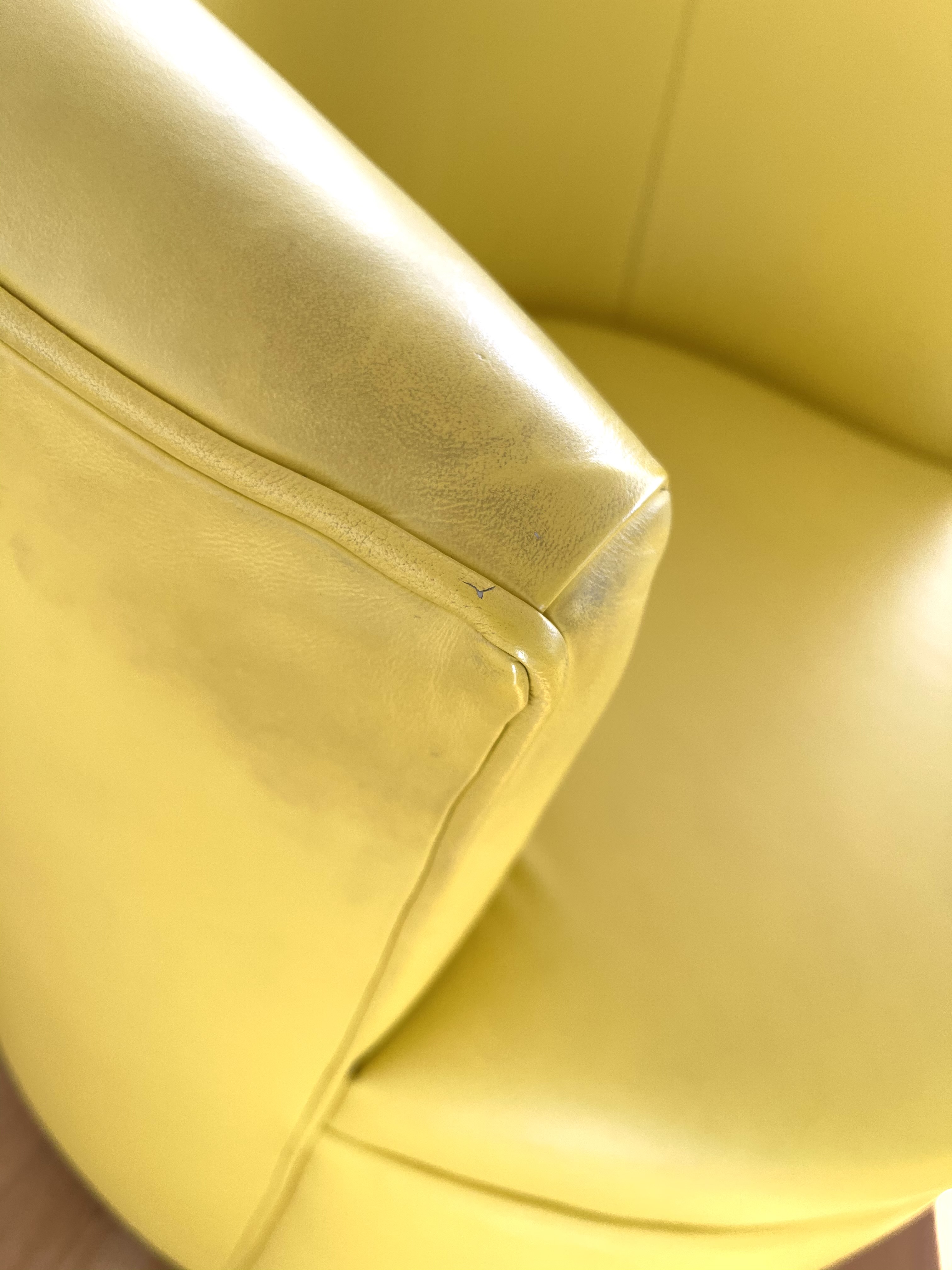 Pair of Modernist Lemon Yellow Leather Asymmetrical Back Swivel Chairs