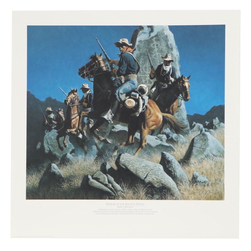 Frank C. McCarthy Offset Lithograph "Ambush at the Ancient Rocks," 1995