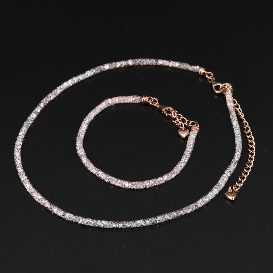 Sterling Cubic Zirconia Mesh Bracelet and Necklace