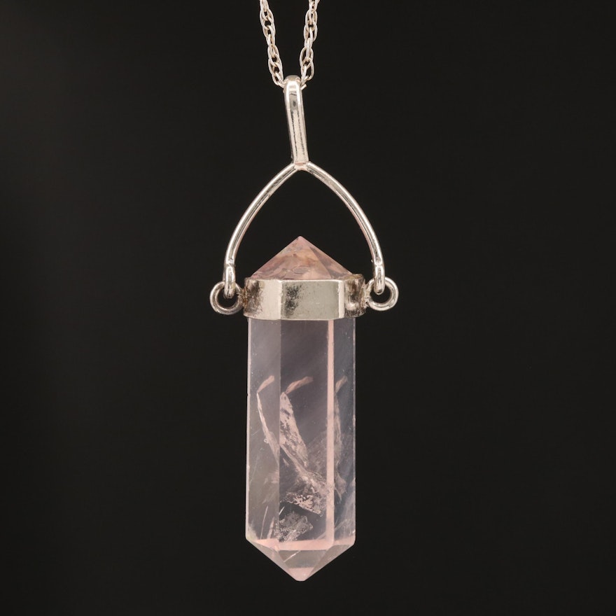 Sterling Silver Rose Quartz Obelisk Pendant Necklace