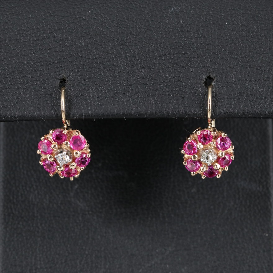 14K Ruby and Diamond Drop Earrings
