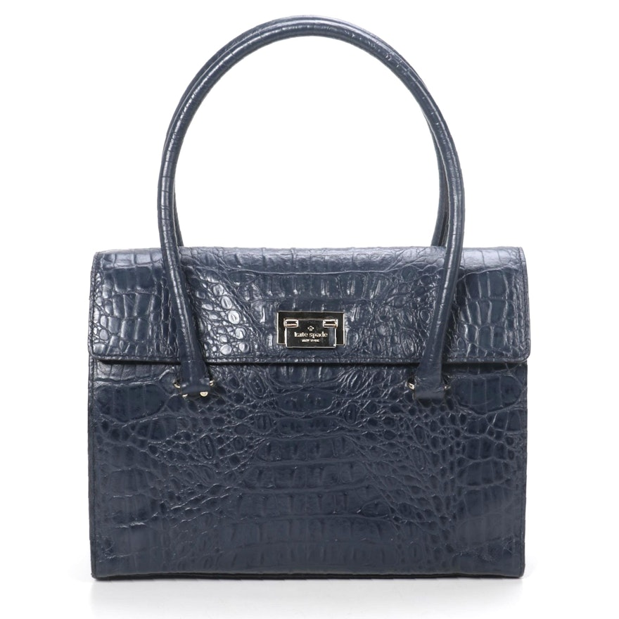 Kate Spade New York Satchel in Crocodile Embossed Blue Leather