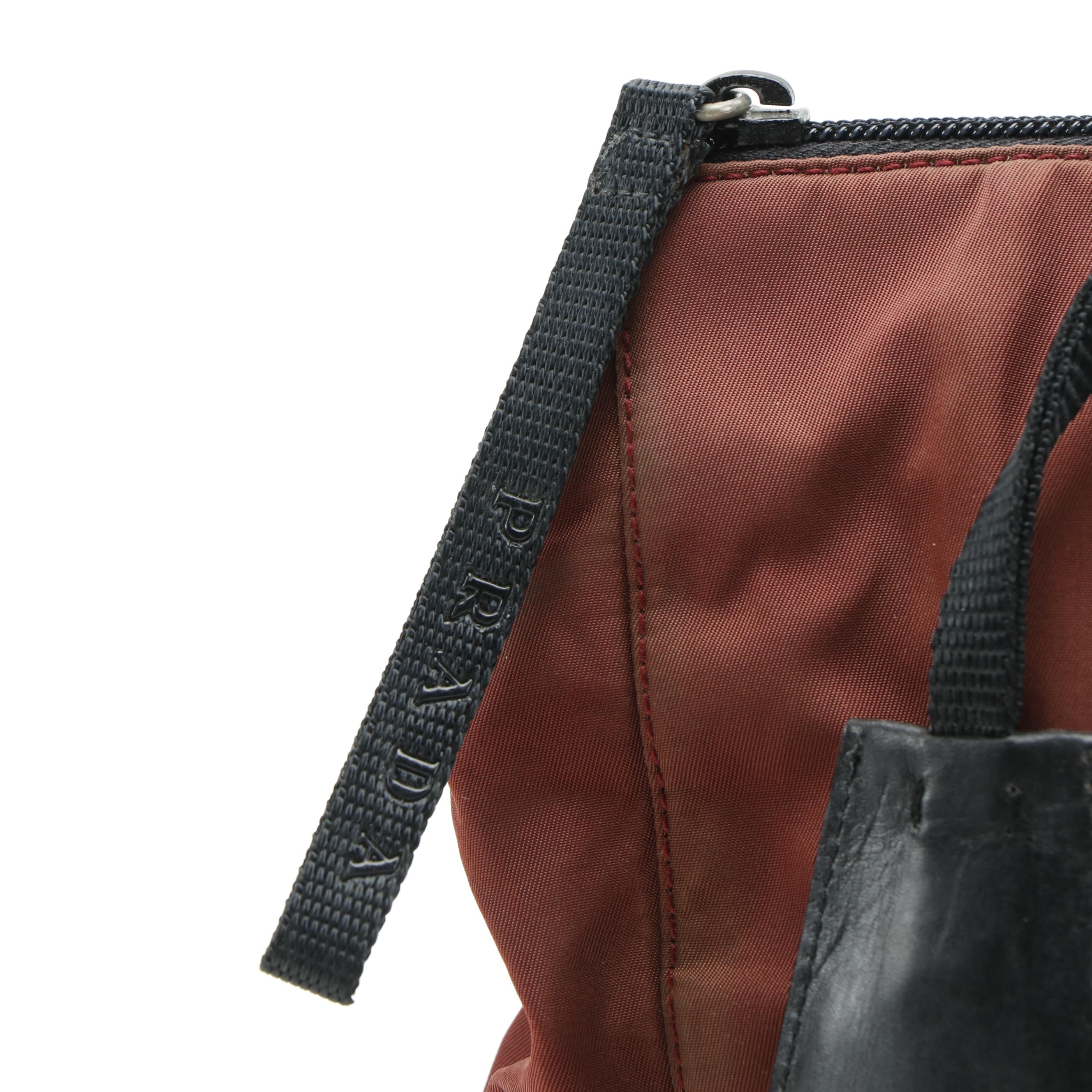 Prada Rust Nylon and Black Leather Horizontal Bag