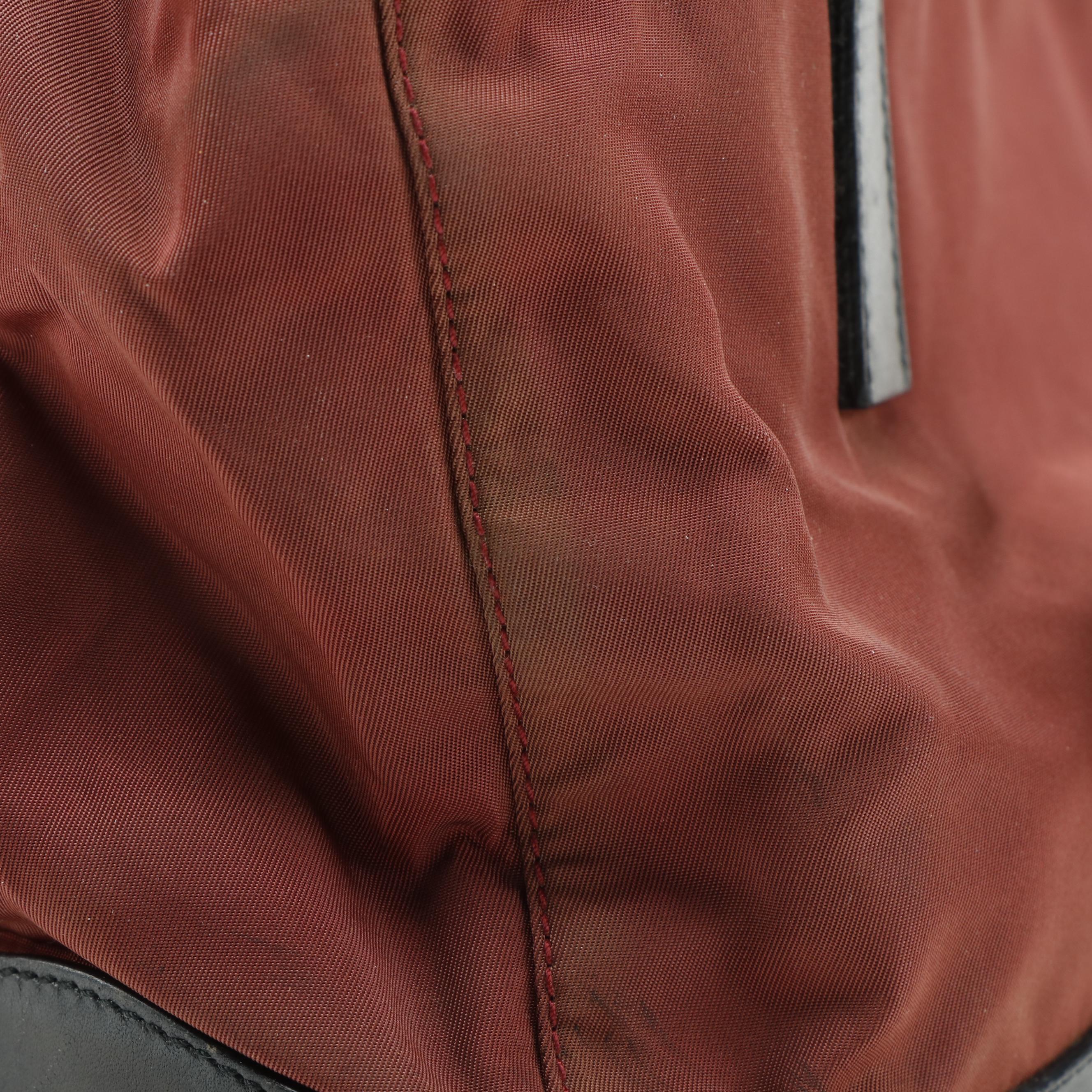 Prada Rust Nylon and Black Leather Horizontal Bag