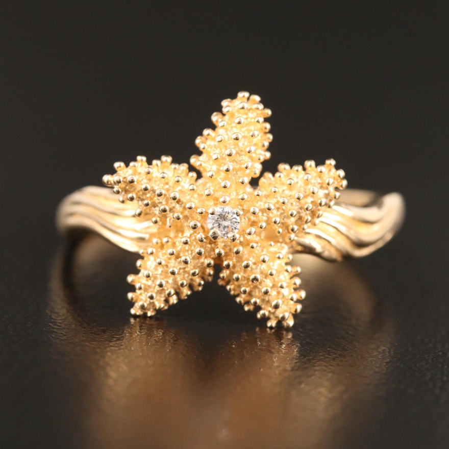 14K Diamond Starfish Ring