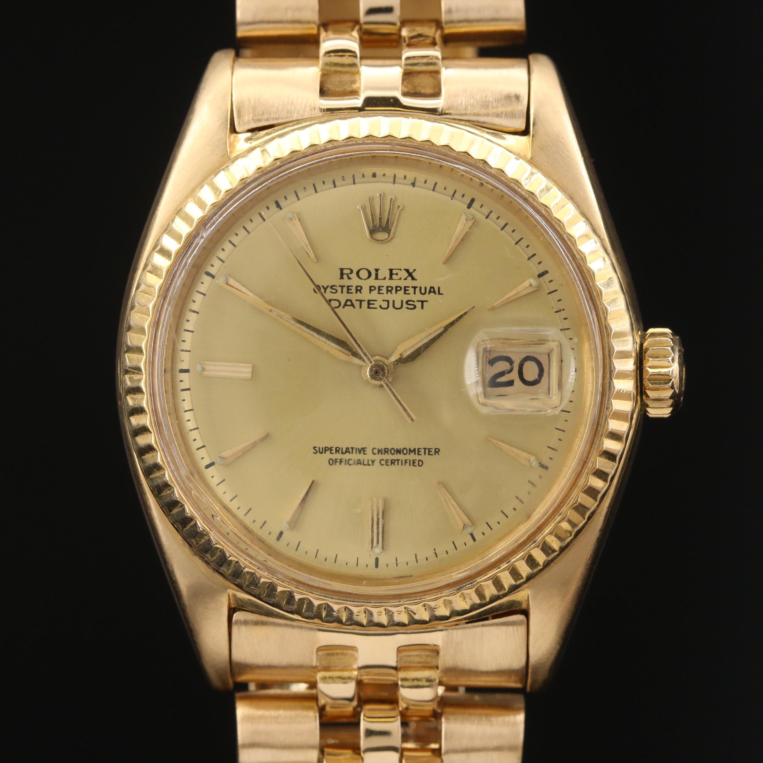 1962 Rolex Datejust 1601 18K Yellow Gold Automatic Watch